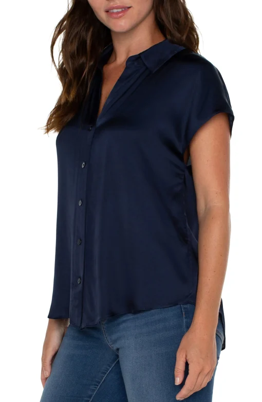 BUTTON FRONT DOLMAN SLEEVE BLOUSE