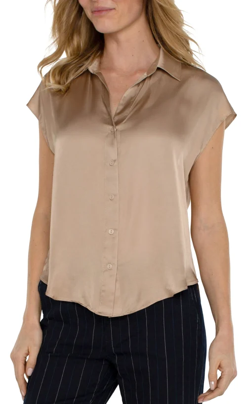 BUTTON FRONT DOLMAN SLEEVE BLOUSE