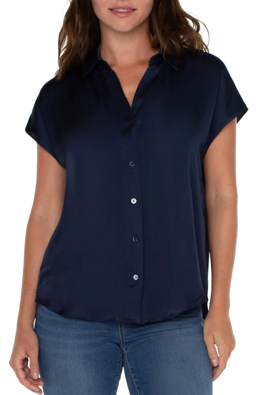 BUTTON FRONT DOLMAN SLEEVE BLOUSE