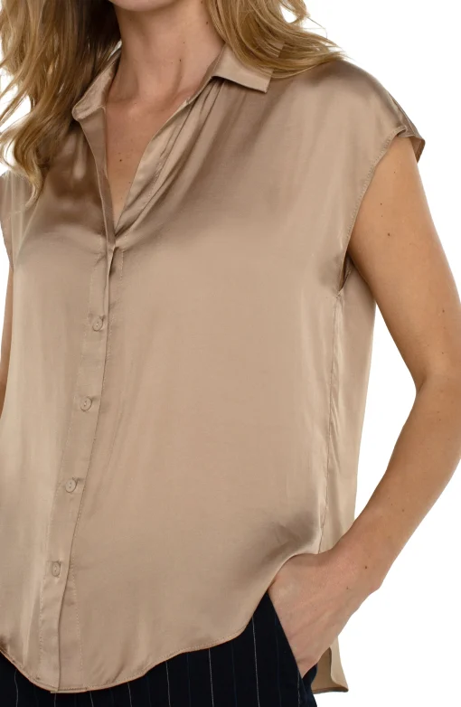 BUTTON FRONT DOLMAN SLEEVE BLOUSE