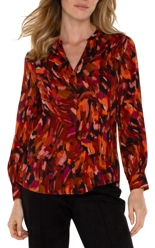 BUTTON FRONT SHIRT WITH BANDED COLLAR