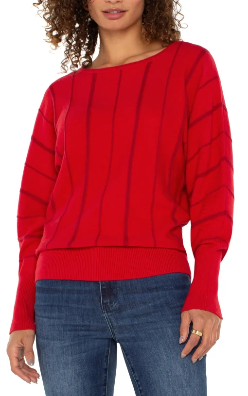LONG SLEEVE DOLMAN SWEATER WITH STRIPE