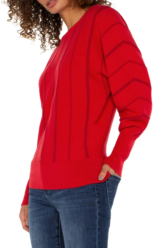 LONG SLEEVE DOLMAN SWEATER WITH STRIPE