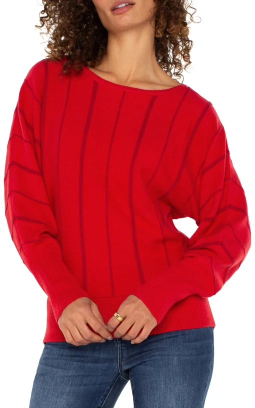 LONG SLEEVE DOLMAN SWEATER WITH STRIPE