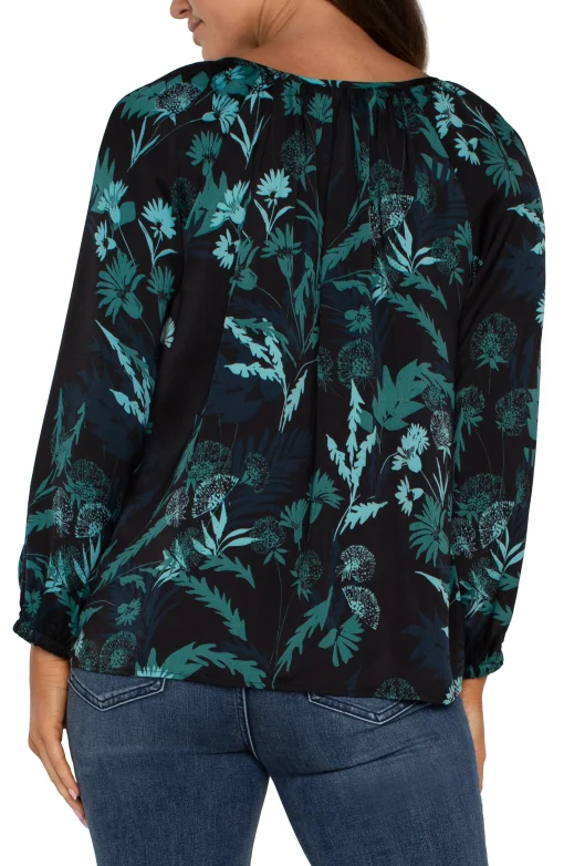 LONG SLEEVE SHIRRED WOVEN BLOUSE
