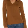 LONG SLEEVE V-NECK COLLARED SWEATER