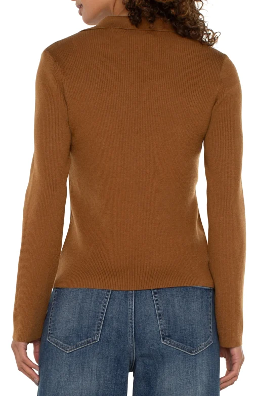 LONG SLEEVE V-NECK COLLARED SWEATER