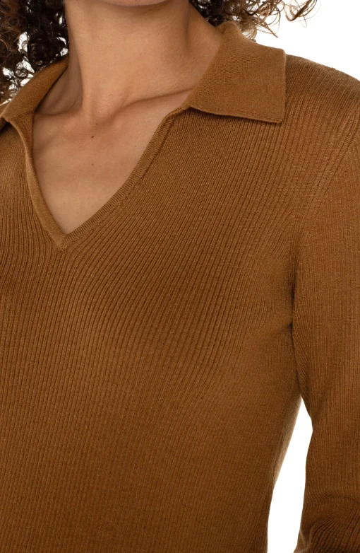 LONG SLEEVE V-NECK COLLARED SWEATER