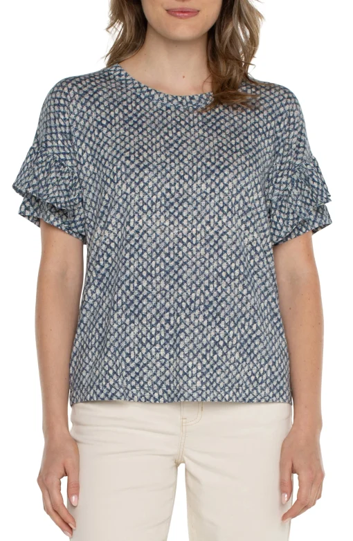 PETITE 1/2 SLEEVE DROP SHOULDER WITH RUFFLE