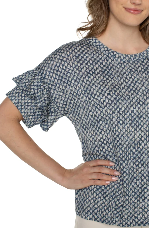 PETITE 1/2 SLEEVE DROP SHOULDER WITH RUFFLE