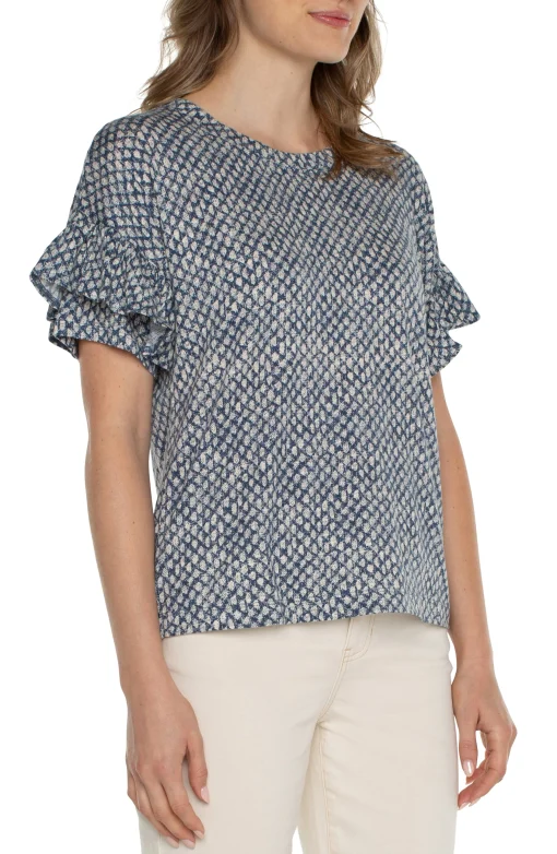 PETITE 1/2 SLEEVE DROP SHOULDER WITH RUFFLE