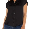 PETITE BUTTON FRONT DOLMAN SLEEVE BLOUSE