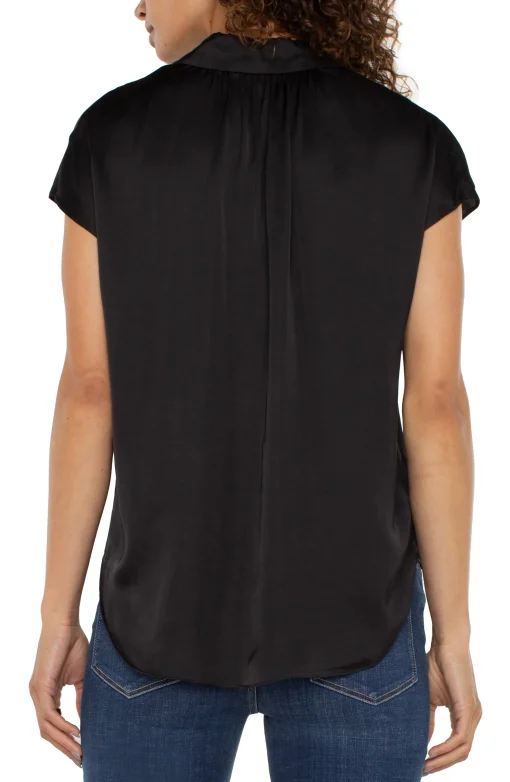 PETITE BUTTON FRONT DOLMAN SLEEVE BLOUSE