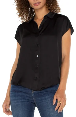 PETITE BUTTON FRONT DOLMAN SLEEVE BLOUSE