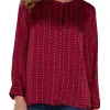 PETITE LONG SLEEVE POPOVER WOVEN BLOUSE