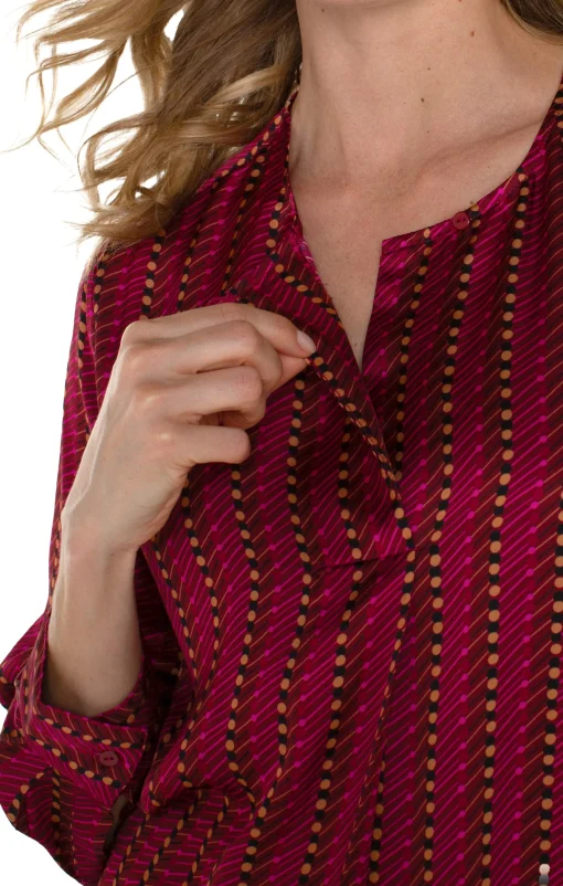 PETITE LONG SLEEVE POPOVER WOVEN BLOUSE