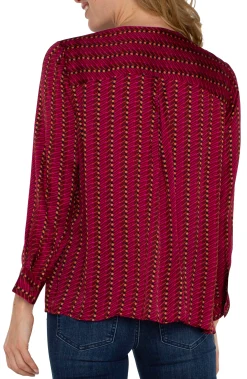 PETITE LONG SLEEVE POPOVER WOVEN BLOUSE