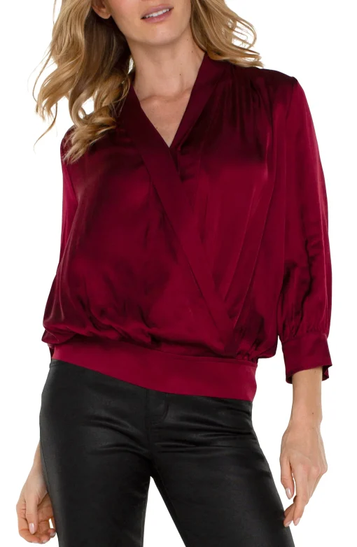SHAWL WRAP FRONT BRACELET SLEEVE BLOUSE