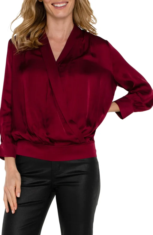 SHAWL WRAP FRONT BRACELET SLEEVE BLOUSE