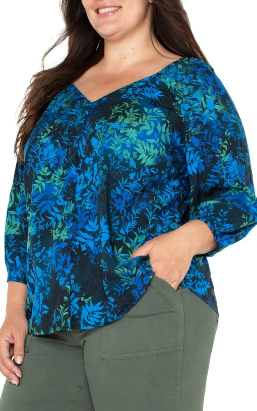 3/4 SLEEVE SWEETHEART NECK WOVEN BLOUSE