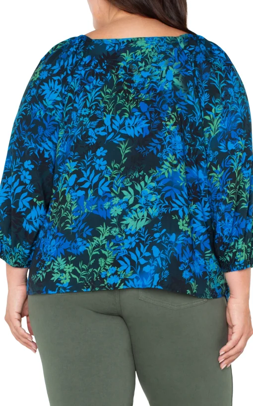 3/4 SLEEVE SWEETHEART NECK WOVEN BLOUSE