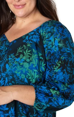 3/4 SLEEVE SWEETHEART NECK WOVEN BLOUSE
