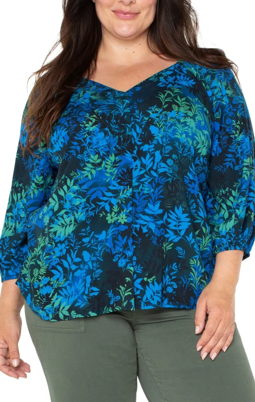3/4 SLEEVE SWEETHEART NECK WOVEN BLOUSE