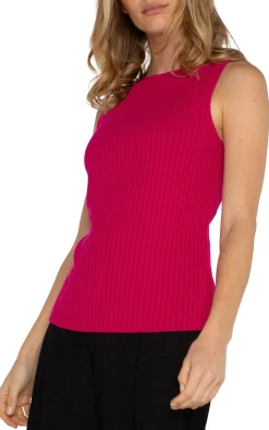 SLEEVELESS BOAT NECK RIB KNIT TOP