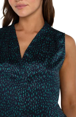 SLEEVELESS PLEATED NECK WOVEN BLOUSE