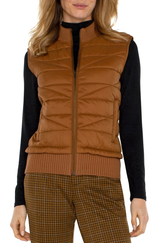 SLEEVELESS QUILTED FULL ZIP SWEATER VEST