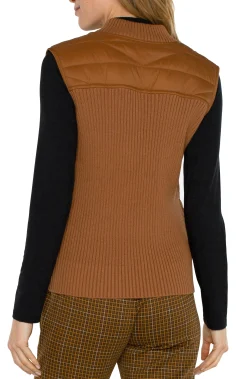 SLEEVELESS QUILTED FULL ZIP SWEATER VEST