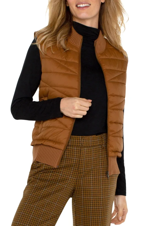 SLEEVELESS QUILTED FULL ZIP SWEATER VEST
