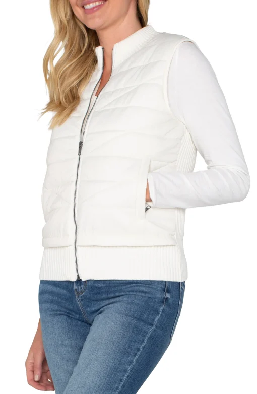 SLEEVELESS QUILTED FULL ZIP SWEATER VEST