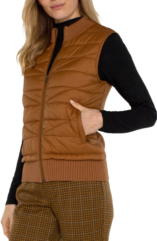 SLEEVELESS QUILTED FULL ZIP SWEATER VEST
