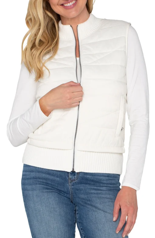 SLEEVELESS QUILTED FULL ZIP SWEATER VEST